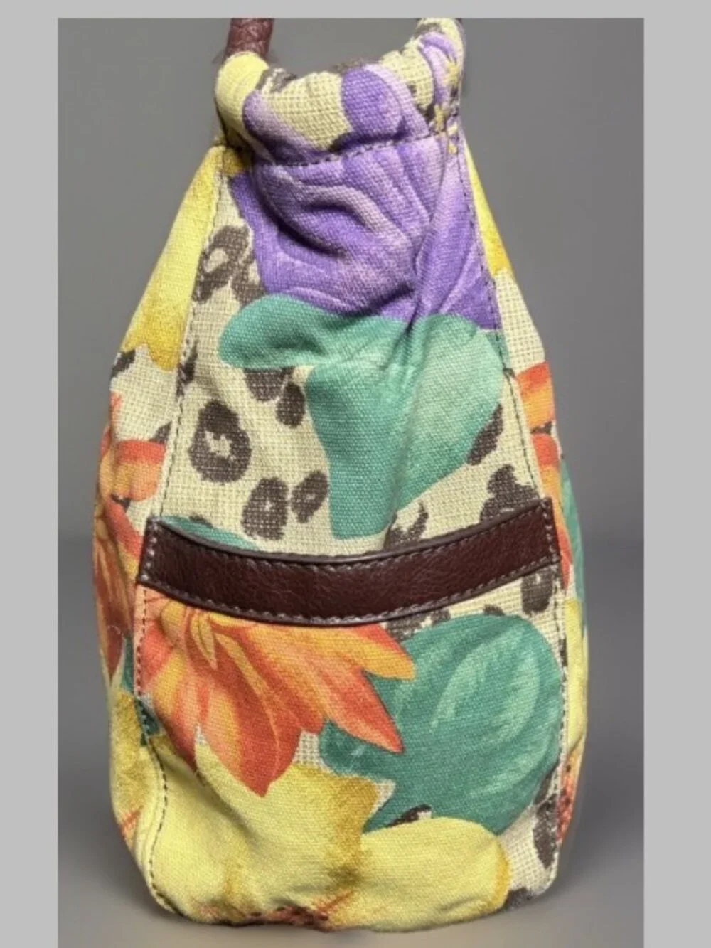 Kim Rogers Floral Leopard Print Canvas Hobo Shoulder Bag Multicolor Purse Large
